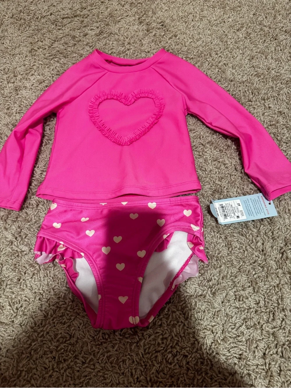 Cat & Jack Bright Pink Heart Rash Guard Two-Piece Swim Set